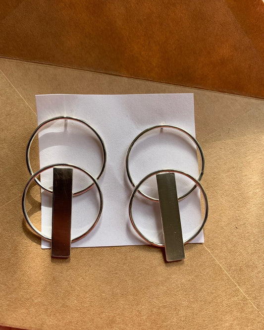 Sterling Silver Double Circle with Bar Stud Earrings | Purple Butterfly Studios