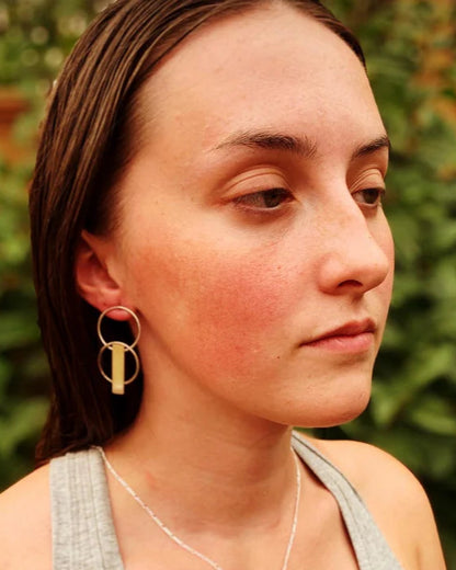 Doube Circle with bar stud earrings by purple butterfly